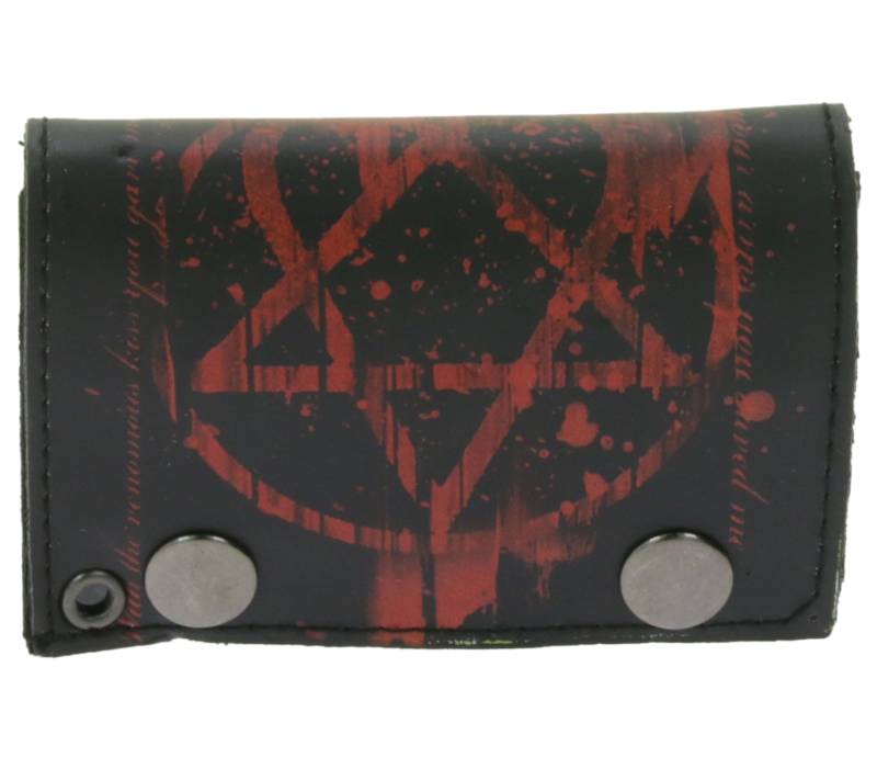 HIM Leder-Geldbörse mit rotem Heartagram-Motiv Metalldruckknöpfen und Kette Rockiger Gothic-Style LW107086HIM Schwarz/Rot von BioworldMerch