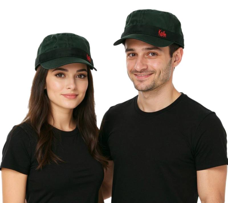 KORN Unisex Baumwoll-Cap im millitärischen Schnitt mit leicht gebogenen Schnitt Schwarz/Rot von BioworldMerch