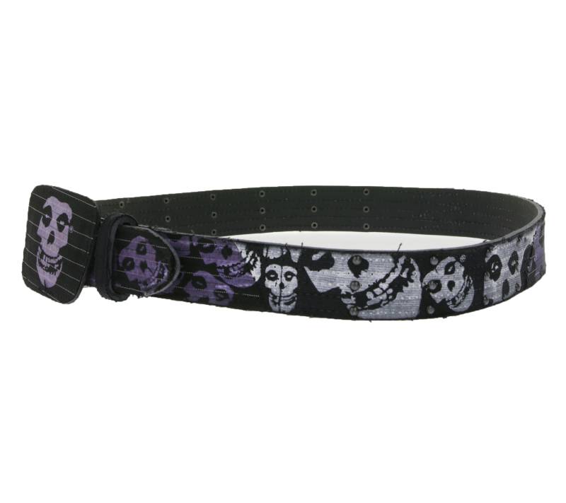 MISFITS Gürtel der Punk-Band für Damen und Herren im Destroyed Look mit Totenköpfen Freizeit-Gürtel BT109173MIS4 Schwarz/Weiß/Lila von BioworldMerch