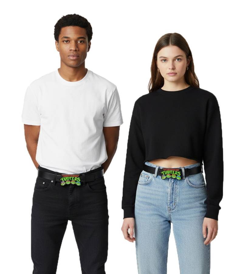 Ninja Turtles Gürtel für Damen oder Herren Leder-Gürtel mit Logo-Schnalle Freizeit-Gürtel 126.5cm BT160648TMT Schwarz von BioworldMerch