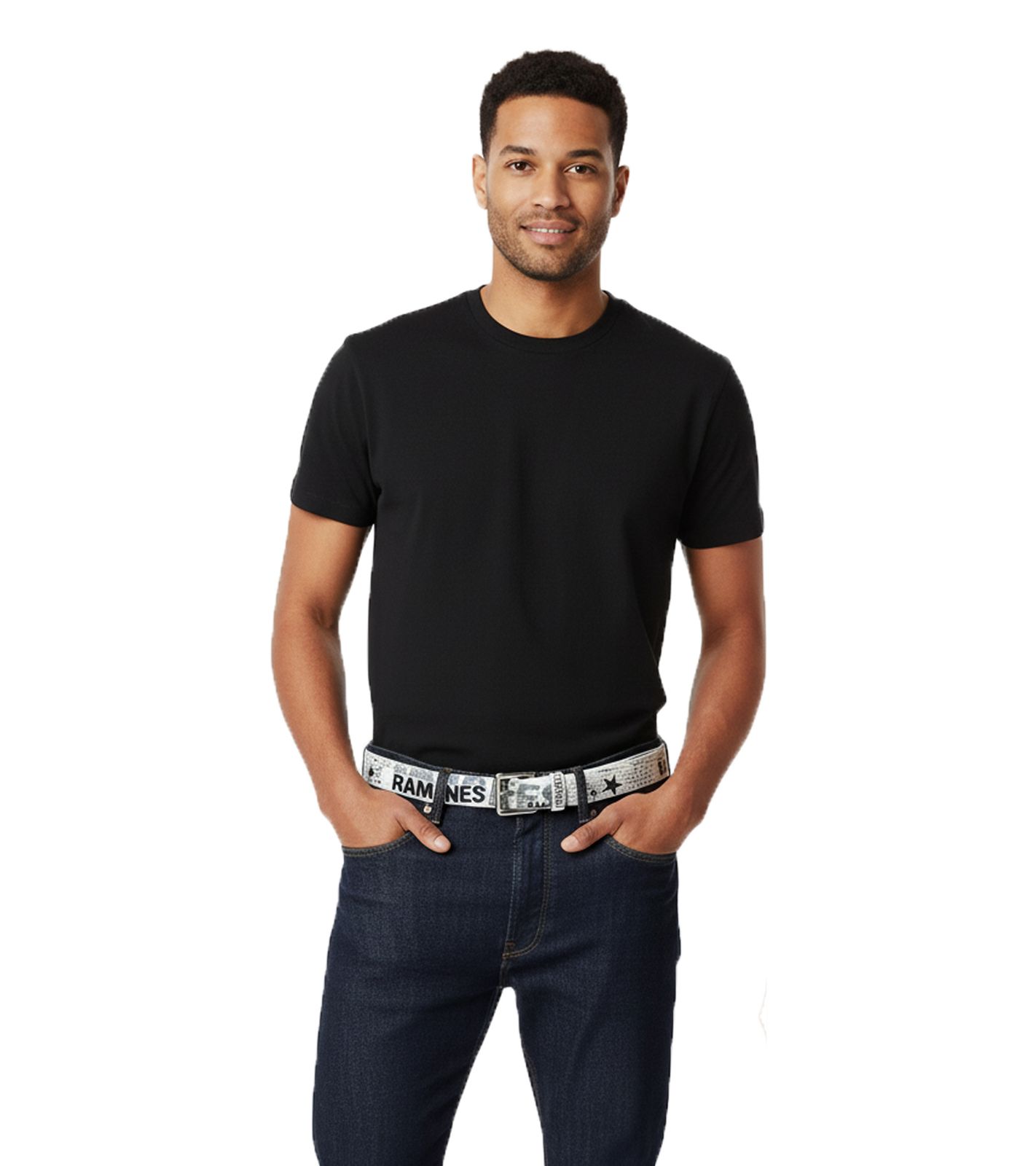 RAMONES Gürtel Herren Gürtel im Zeitungsdruck Echtleder BT106126RAM3 Weiß von BioworldMerch