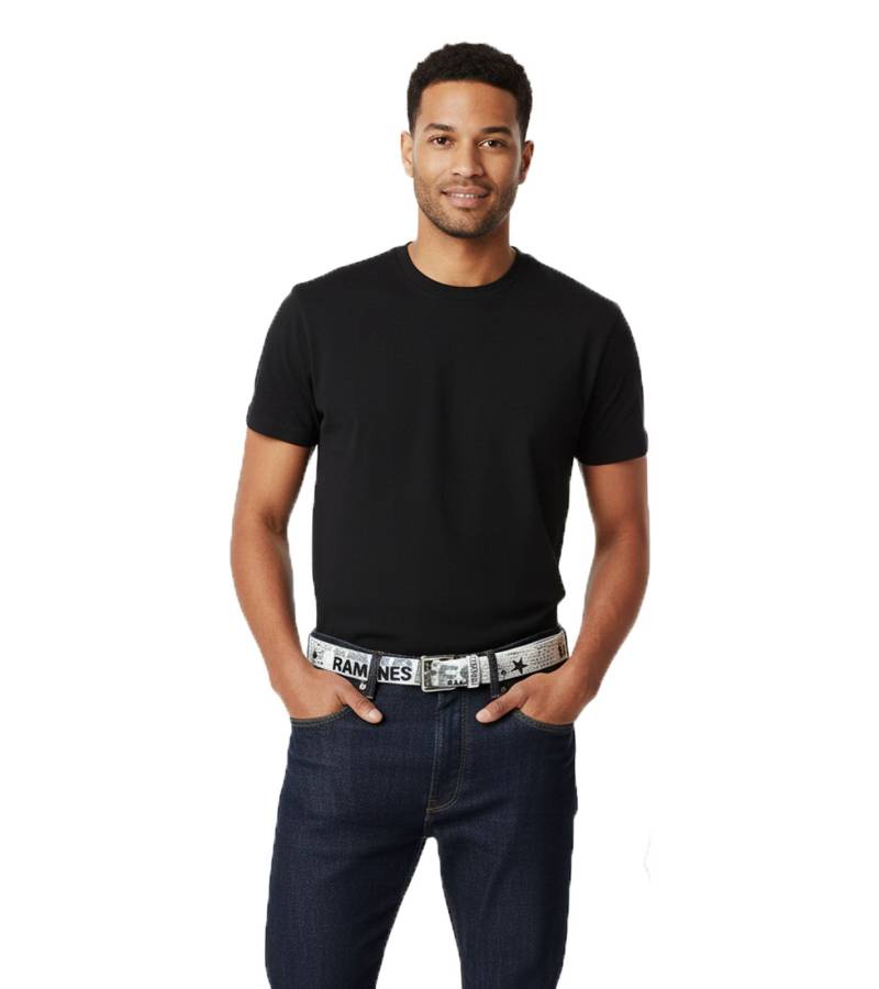 RAMONES Gürtel Herren Gürtel im Zeitungsdruck Echtleder BT106126RAM3 Weiß von BioworldMerch