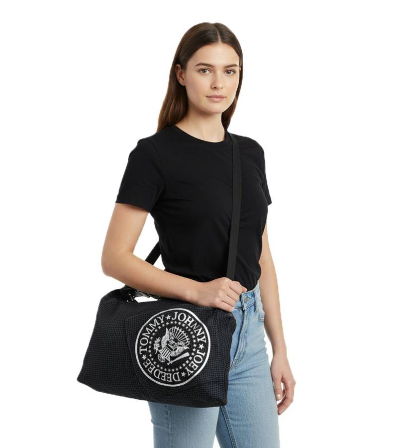 RAMONES Punkrock-Band Schulter-Tasche Damen Handtasche mit breitem Riemen LM108440RAMO Schwarz/Grau von BioworldMerch