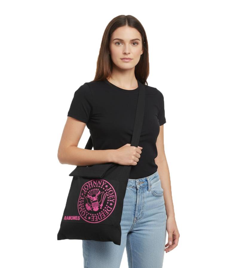 Ramones Punkrock-Band Damen Tasche mit angenähter Kapuze Baumwoll-Tasche Handtasche LB103080RAM Schwarz/Rosa von BioworldMerch