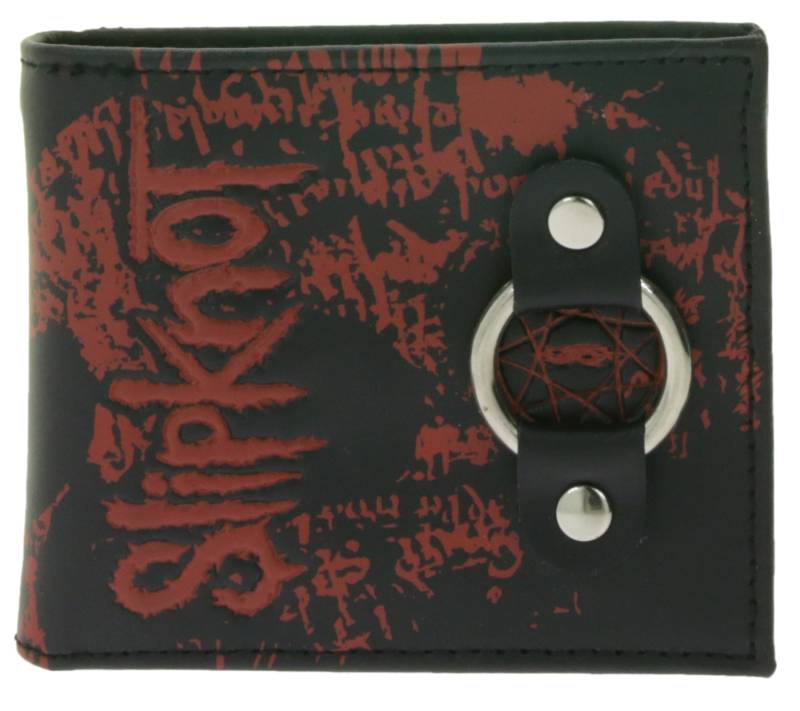 SLIPKNOT Leder-Geldbörse mit rotem auffälligen-Motiv und Aufbewahrungsbox Metalldruckknöpfen und Kette Rockiger Gothic-Style LW111132SLP Schwarz/Rot von BioworldMerch