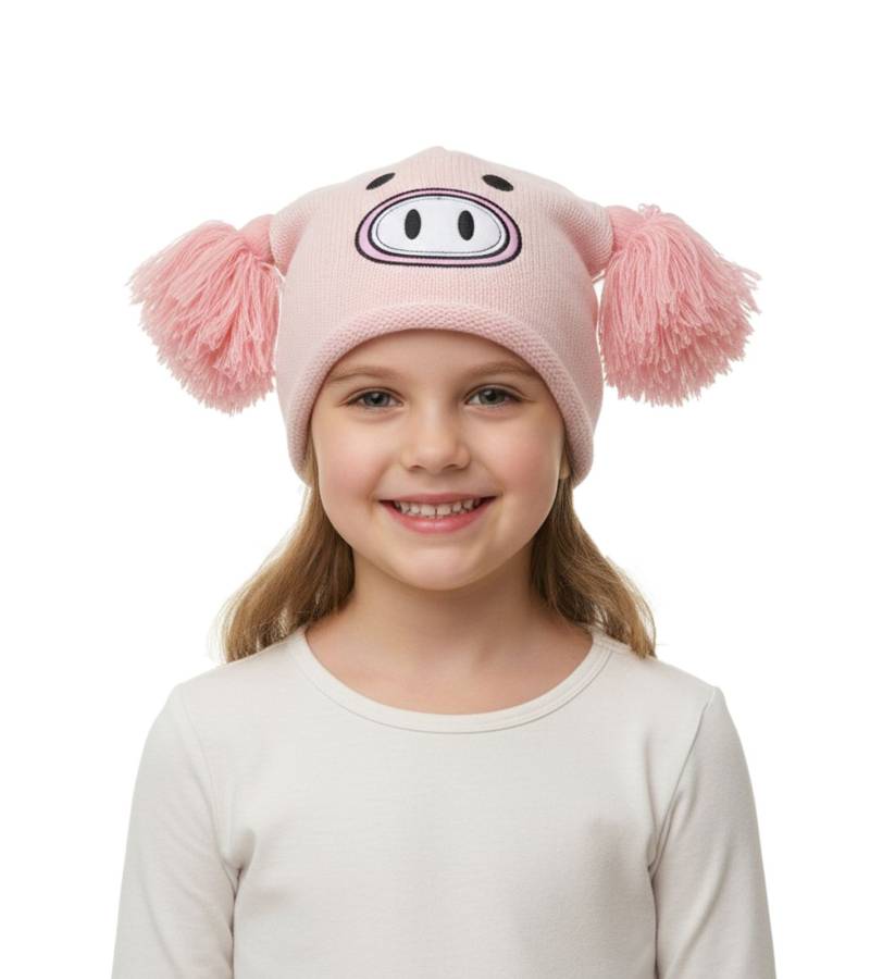 Schweinchen Mütze Teenager Beanie mit Bommeln und niedlichem Gesicht vorne BE170080PLW Rosa Schweinchen Mütze Teenager Beanie mit Bommeln und niedlichem Gesicht vorne BE170080PLW Rosa von BioworldMerch