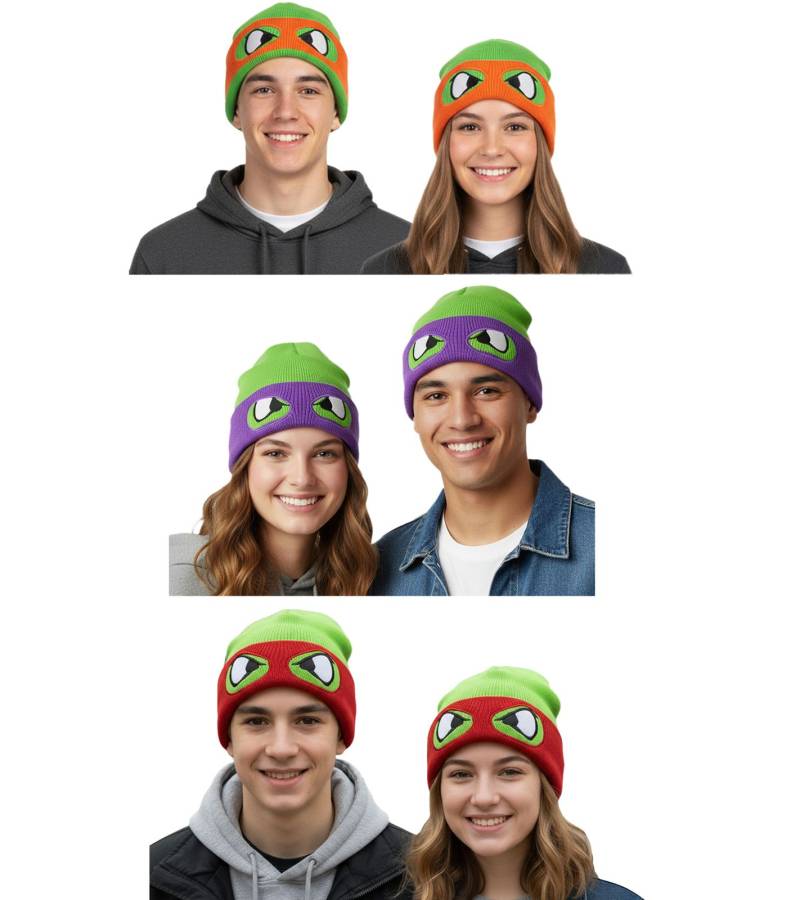 Teenage Mutant Ninja Turtles Beanie Strick-Beanie Fan-Artikel KC07Q Grün im Charakter-Design Raphael (Rot) Donnie (Violett) Michelangelo (Orange) von BioworldMerch