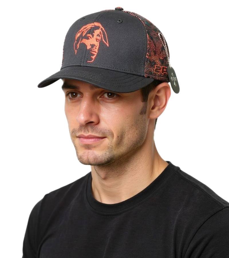 Tupac Damen und Herren Hip Hop Cap mit Tupac-Stickerei 2PAC Flat-Rim TC108517TUP4 Schwarz/Rot von BioworldMerch