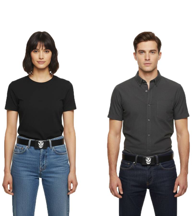 MISFITS Gürtel der Punk-Band für Damen und Herren mit aufgenähtem Schriftzug und Schnalle mit Patch Freizeit-Gürtel BT109172MIS Schwarz/Weiß von BioworldMerch