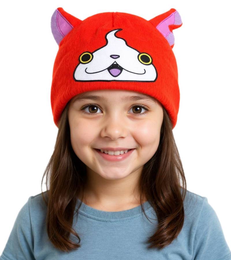 Yo-kai Watch Jibanyan Beanie Strick-Mütze Kinder Kopfbedeckung mit Ohren KC472464YKW Orange/Pink von BioworldMerch