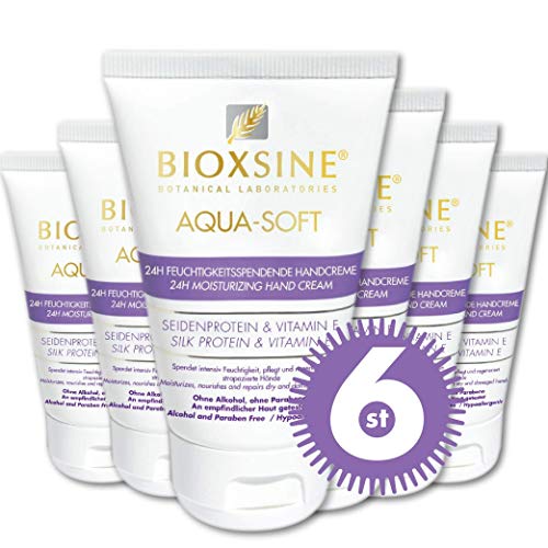 Bioxsine Aqua-Soft Handcreme, feuchtigkeitsspendend, mit Seidenprotein, Vitamine E, ohne Alkohol, ohne Parabene, (6x50 ml) von Bioxsine