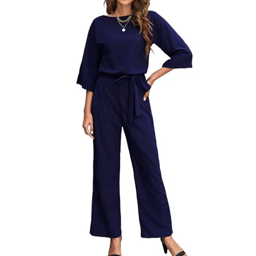 Bipily Damen Langarm Lang Jumpsuit Elegant Overall Jumpsuits O Ausschnitt Playsuit Romper Hosenanzug mit Gürtel von Bipily