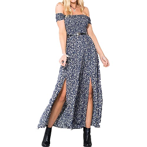 Bipily Kleider Damen Sommer Off Shoulder Maxikleider für Damen Kleider Lose Kleid Lange Mit Schlitz Partykleider Strandmode Cocktailkleid von Bipily