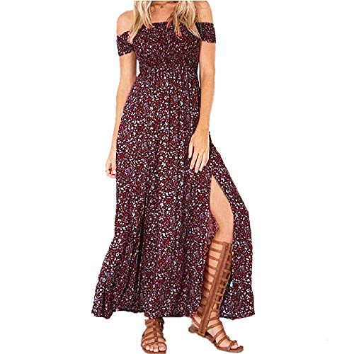 Bipily Kleider Damen Sommer Off Shoulder Maxikleider für Damen Kleider Lose Kleid Lange Mit Schlitz Partykleider Strandmode Cocktailkleid von Bipily