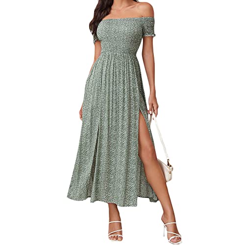 Bipily Kleider Damen Sommer Off Shoulder Maxikleider für Damen Kleider Lose Kleid Lange Mit Schlitz Partykleider Strandmode Cocktailkleid von Bipily