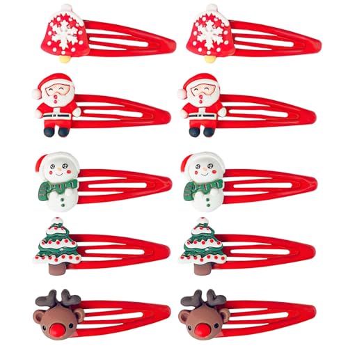 10 Stück Weihnachts Haarschmuck Haarspangen,Schneemann Rentier Weihnachts Deko Haarklammern,Weihnachts Geschenke Haarspangen,Kinder Mädchen für Weihnachts Party Weihnachtsschmuck Haarnadeln Haarreif von Bipl