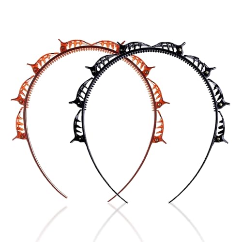 2 Stück Haarreif mit Klammern, Hair Twister Haarreifen, Geflochtene Stirnbänder, Double Bangs Hairstyle Hairpin, Twist Clip Stirnband, Stirnband Frisurenhilfe, Styling-Zubehör für Frauen und Mädchen von Bipl