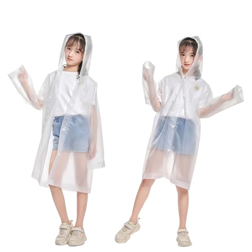 2 Stück Regenponcho Kinder, Einteiliger Eva Atmungsaktiv Kinder Regenponcho, Wiederverwendbar Wasserdicht Regencape Kinder, mit Kapuze und Ärmeln Regenmantel Kinder, für Mädchen Jungen Wandern Camping von Bipl