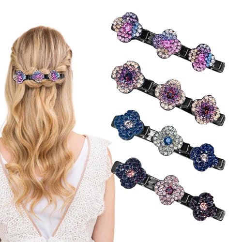 Kristall Haarspangen Damen, 4 Stück Doppelschicht Haarclips, Neue Kolibri Haarspange mit Kristallblume, Doppelschicht Mini Geflochtene Haarspangen, für Damen Mädchen Elegante Frisuren von Bipl