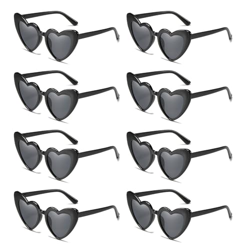 8 Stück Herz Sonnenbrillen, Vintage Herzförmige Brillen, Mode Hippie Brille Herz, Herzförmige Sonnenbrille Schwarz, Herzförmige Party-Sonnenbrille, für Urlaub Party Hochzeit Karneval von Bipl