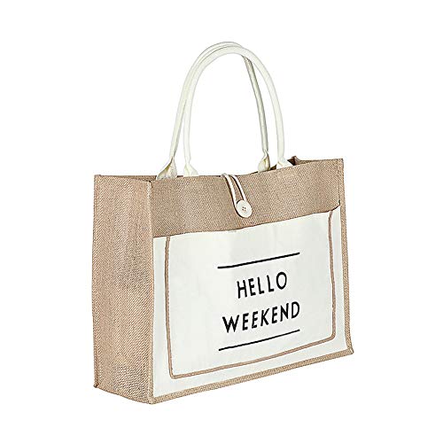 Bipl Damen Einfach Flachs Tote Schultertasche Große Kapazität Retro Handtasche Wasserdicht Futter Einkaufstasche (L, Weiß) von Bipl