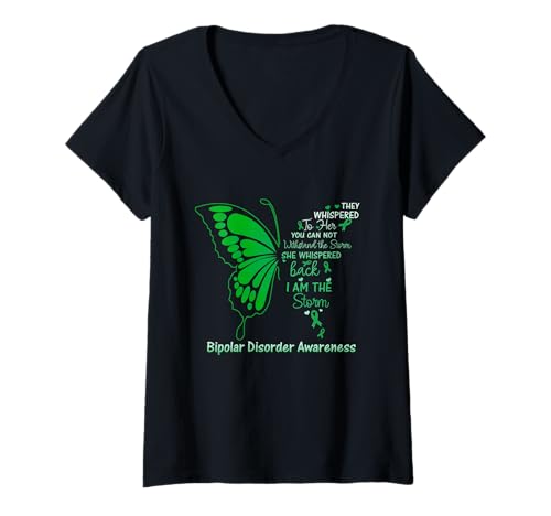 Damen Bipolare Störung I am The Storm T-Shirt mit V-Ausschnitt von Bipolar Disorder Butterfly Tees
