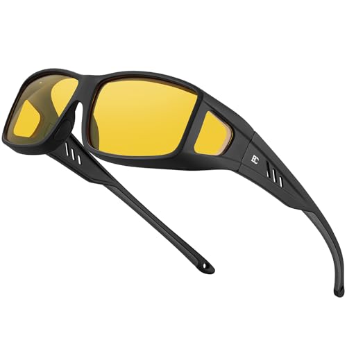 Bircenpro Nachtfahrbrille für Brillenträger Herren Damen: TR90 Nachtsichtbrille für Autofahrer Anti-blend Autofahrerbrille Gelbe Gläser für Klare Sicht Regen Nebel von Bircenpro