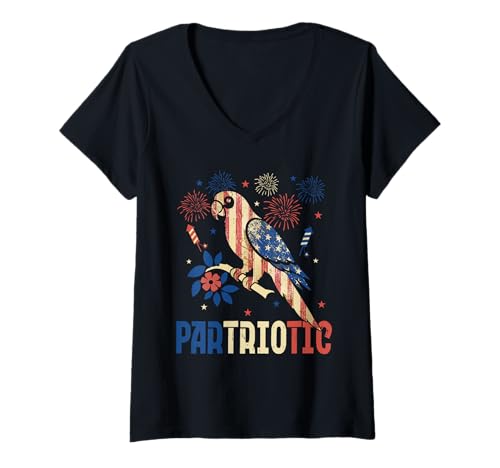 Damen Partriotic Funny Joke Parrot 4th Of July US Flag Patriotic T-Shirt mit V-Ausschnitt Damen Partriotic Funny Joke Parrot 4th Of July US Flag Patriotic T-Shirt mit V-Ausschnitt von Bird 4th Of July Costume