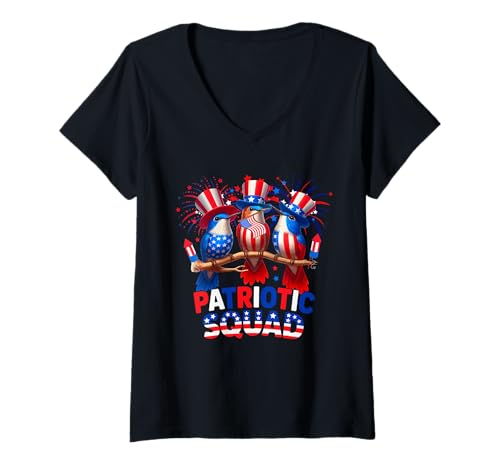 Damen Patriotic Squad Three Cute Kolibri 4. Juli US-Flagge T-Shirt mit V-Ausschnitt Damen Patriotic Squad Three Cute Kolibri 4. Juli US-Flagge T-Shirt mit V-Ausschnitt von Bird 4th Of July Costume