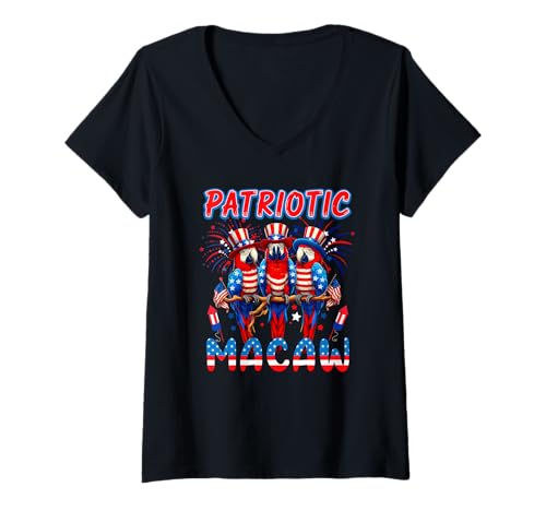 Damen Patriotischer Aras mit drei niedlichen Vögeln 4. Juli US-Flagge T-Shirt mit V-Ausschnitt Damen Patriotischer Aras mit drei niedlichen Vögeln 4. Juli US-Flagge T-Shirt mit V-Ausschnitt von Bird 4th Of July Costume