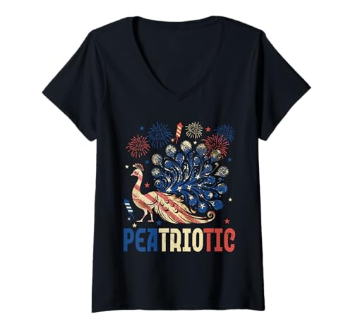 Damen Peatriotic Funny Joke Peacock 4th Of July US Flag Patriotic T-Shirt mit V-Ausschnitt Damen Peatriotic Funny Joke Peacock 4th Of July US Flag Patriotic T-Shirt mit V-Ausschnitt von Bird 4th Of July Costume