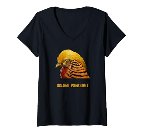 Damen Golden Fasan Shirt Bird Ornithology T-Shirt mit V-Ausschnitt Damen Golden Fasan Shirt Bird Ornithology T-Shirt mit V-Ausschnitt von Bird Birder and Birding Apparel Company
