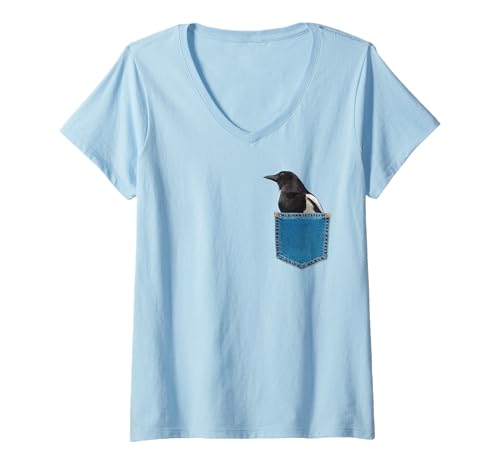 Damen Elster Shirt Krähe in Einer Tasche Cute Clever Crow Amsel T-Shirt mit V-Ausschnitt Damen Elster Shirt Krähe in Einer Tasche Cute Clever Crow Amsel T-Shirt mit V-Ausschnitt von Bird Birder & Birding Apparel Company