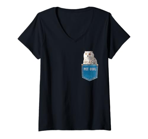Damen Eule Shirt Schneeeule Tasche Haustier Eule T-Shirt mit V-Ausschnitt Damen Eule Shirt Schneeeule Tasche Haustier Eule T-Shirt mit V-Ausschnitt von Bird Birder & Birding Apparel Company
