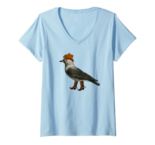 Damen Funny Elster - Cowboystiefel und Cowboyhut Vogel Ornithologie T-Shirt mit V-Ausschnitt Damen Funny Elster - Cowboystiefel und Cowboyhut Vogel Ornithologie T-Shirt mit V-Ausschnitt von Bird Birder & Birding Apparel Company