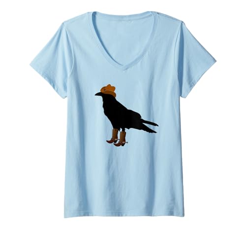 Damen Krähenhemd Cowboy Krähe Vogel Ornithologie Neuheit T-Shirt mit V-Ausschnitt Damen Krähenhemd Cowboy Krähe Vogel Ornithologie Neuheit T-Shirt mit V-Ausschnitt von Bird Birder & Birding Apparel Company