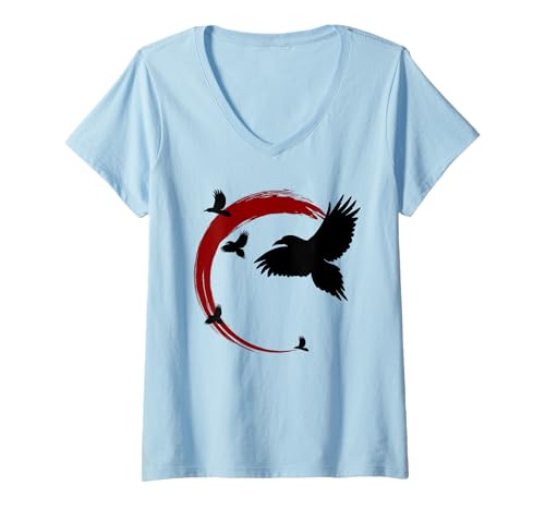 Damen Krähenhemd Fliegende Swooping Krähen Amseln Ornithologie T-Shirt mit V-Ausschnitt Damen Krähenhemd Fliegende Swooping Krähen Amseln Ornithologie T-Shirt mit V-Ausschnitt von Bird Birder & Birding Apparel Company