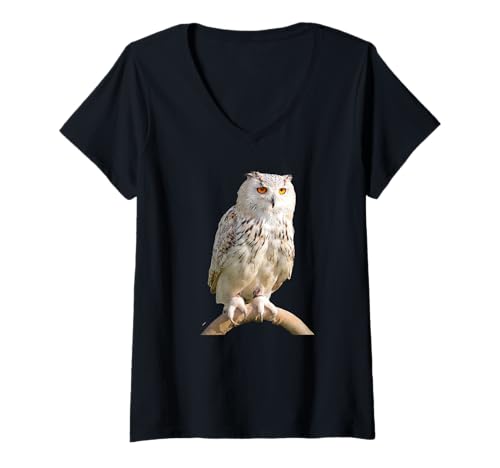 Damen Snowy Owl T-Shirt Große weiße Eule T-Shirt mit V-Ausschnitt Damen Snowy Owl T-Shirt Große weiße Eule T-Shirt mit V-Ausschnitt von Bird Birder & Birding Apparel Company