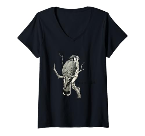 Damen Sparrow Hawk T-Shirt - Falknerei Vogel Grafik Design T-Shirt mit V-Ausschnitt Damen Sparrow Hawk T-Shirt - Falknerei Vogel Grafik Design T-Shirt mit V-Ausschnitt von Bird Birder & Birding Apparel Company
