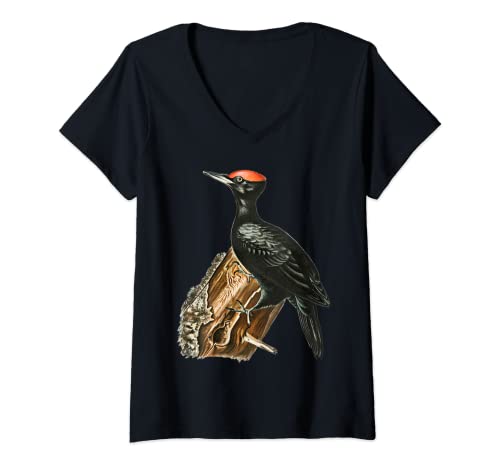 Damen Specht Schwarzspecht T-Shirt mit V-Ausschnitt Damen Specht Schwarzspecht T-Shirt mit V-Ausschnitt von Bird Birder & Birding Apparel Company