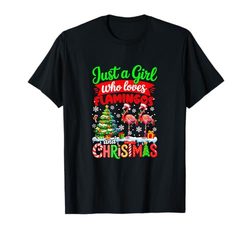 A Girl Loves Flamingos and Christmas Santa Costume Colorful T-Shirt von Bird Christmas Costume