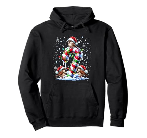 Three Santa Sparrows On Candy Cane Christmas Kids Toddler Pullover Hoodie von Bird Christmas Costume