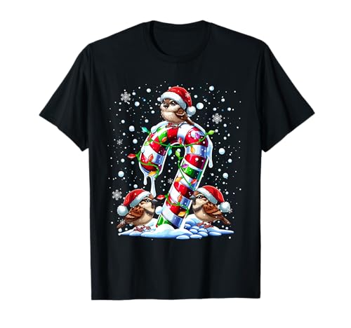 Three Santa Sparrows On Candy Cane Christmas Kids Toddler T-Shirt von Bird Christmas Costume