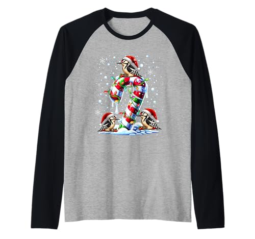 Three Santa Woodpeckers On Candy Cane Christmas Kids Toddler Raglan von Bird Christmas Costume