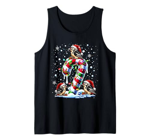Three Santa Woodpeckers On Candy Cane Christmas Kids Toddler Tank Top von Bird Christmas Costume