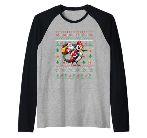 Weihnachtsmann reitender Specht Weihnachtspullover Vogelliebhaber Kinder Raglan von Bird Christmas Costume