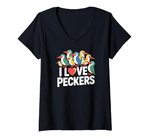 Damen I Love Peckers Lustiges Vogel-Liebhaber-Design T-Shirt mit V-Ausschnitt Damen I Love Peckers Lustiges Vogel-Liebhaber-Design T-Shirt mit V-Ausschnitt von Bird Enthusiast Humor Peckers Love