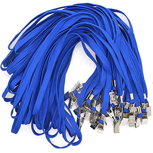 Bird Fiy Blue Lanyards 100 Stück Bulk Badge Lanyards mit Clip Neck Flaches Schlüsselband mit Abzeichen Lanyard Bulldog Clip von Bird Fiy