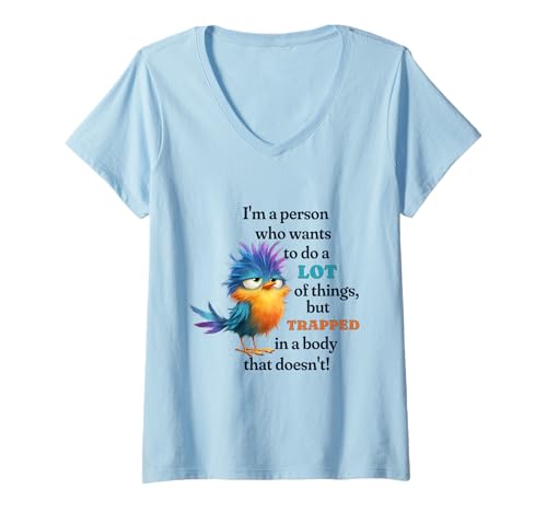 Damen Funny Grumpy Bird Graphic Lazy Quote Procrastinator T-Shirt mit V-Ausschnitt Damen Funny Grumpy Bird Graphic Lazy Quote Procrastinator T-Shirt mit V-Ausschnitt von Bird Graphic Lazy Quote