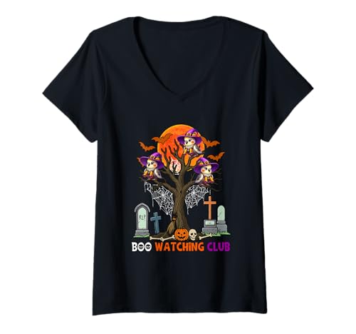 Damen Boo Watching Club Halloween Three Cute Cockatiels As Witch T-Shirt mit V-Ausschnitt von Bird Halloween Costume